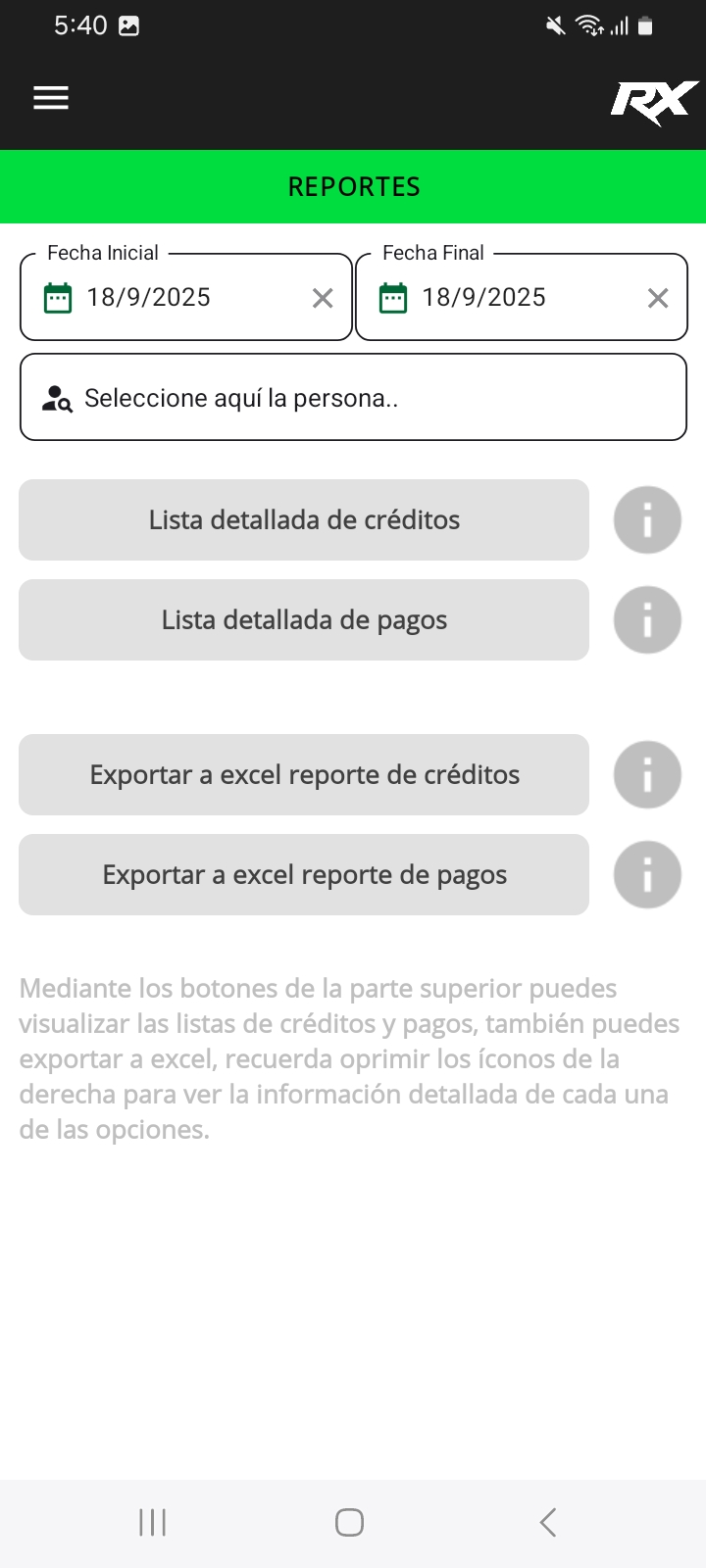 Pantallazo RX - reportes y estadísticas